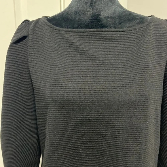 Worthington women’s boat neck puff 3/4 length sleeves black ribbed blouse size L - Picture 3 of 8